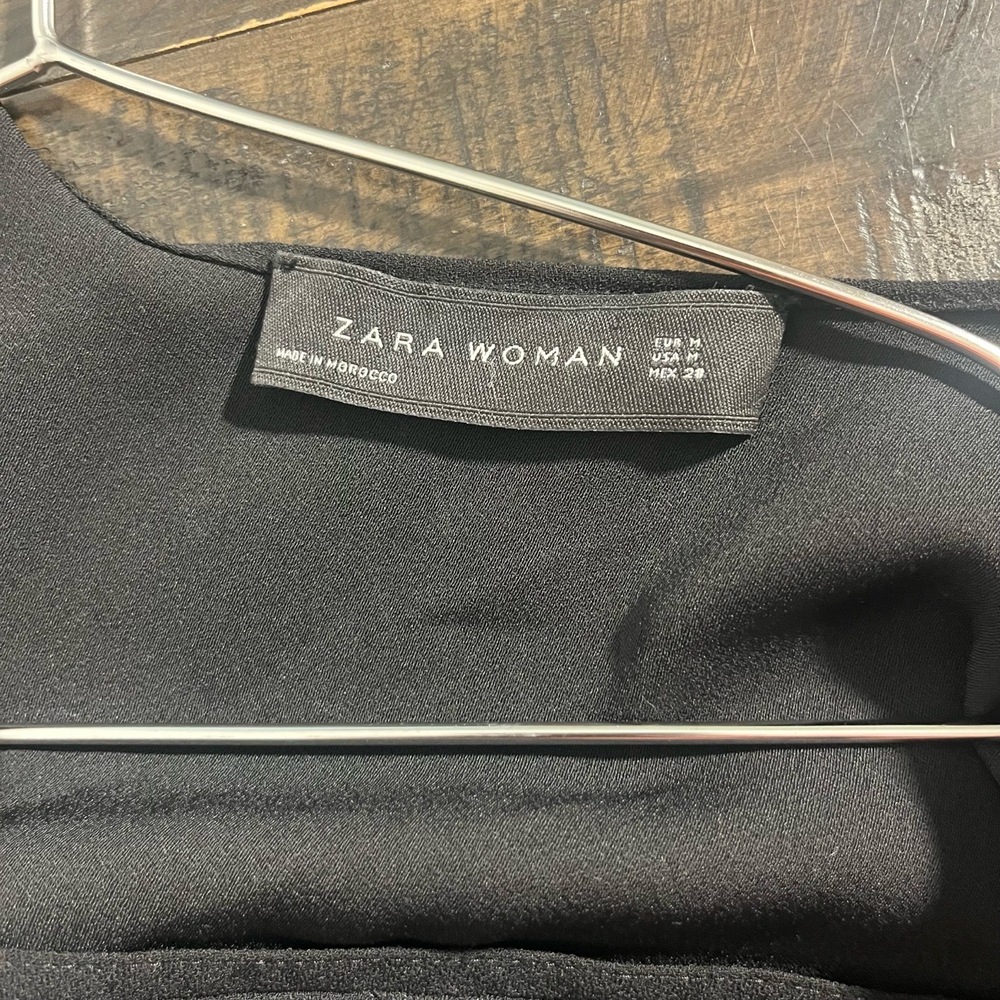 Zara Womens Black Long Draped Vest Tie Waist Cape V Neck Minimalist Medium - Picture 5 of 5